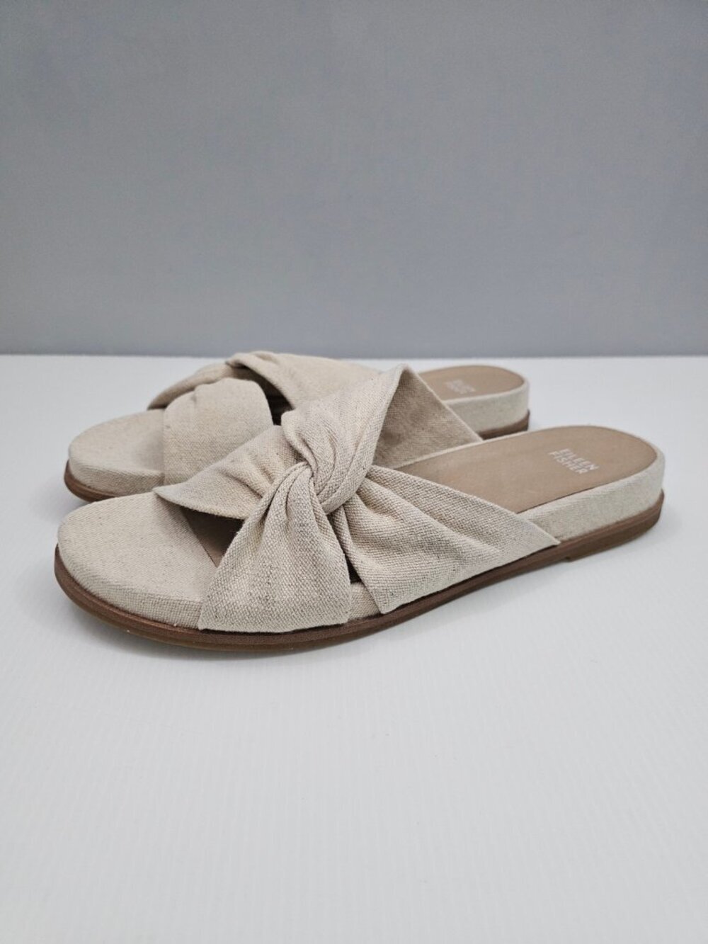 Eileen Fisher Dello Knot Slide Sandals Womens 11 Linen Natural Comfort Minimal
